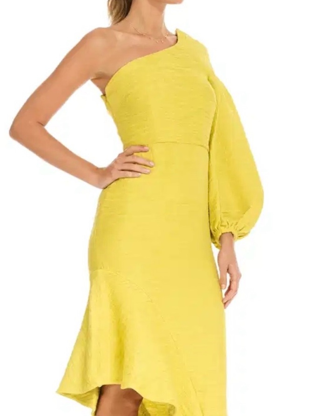 Elliatt Lime One-Shoulder Asymmetric Textured Dress XS